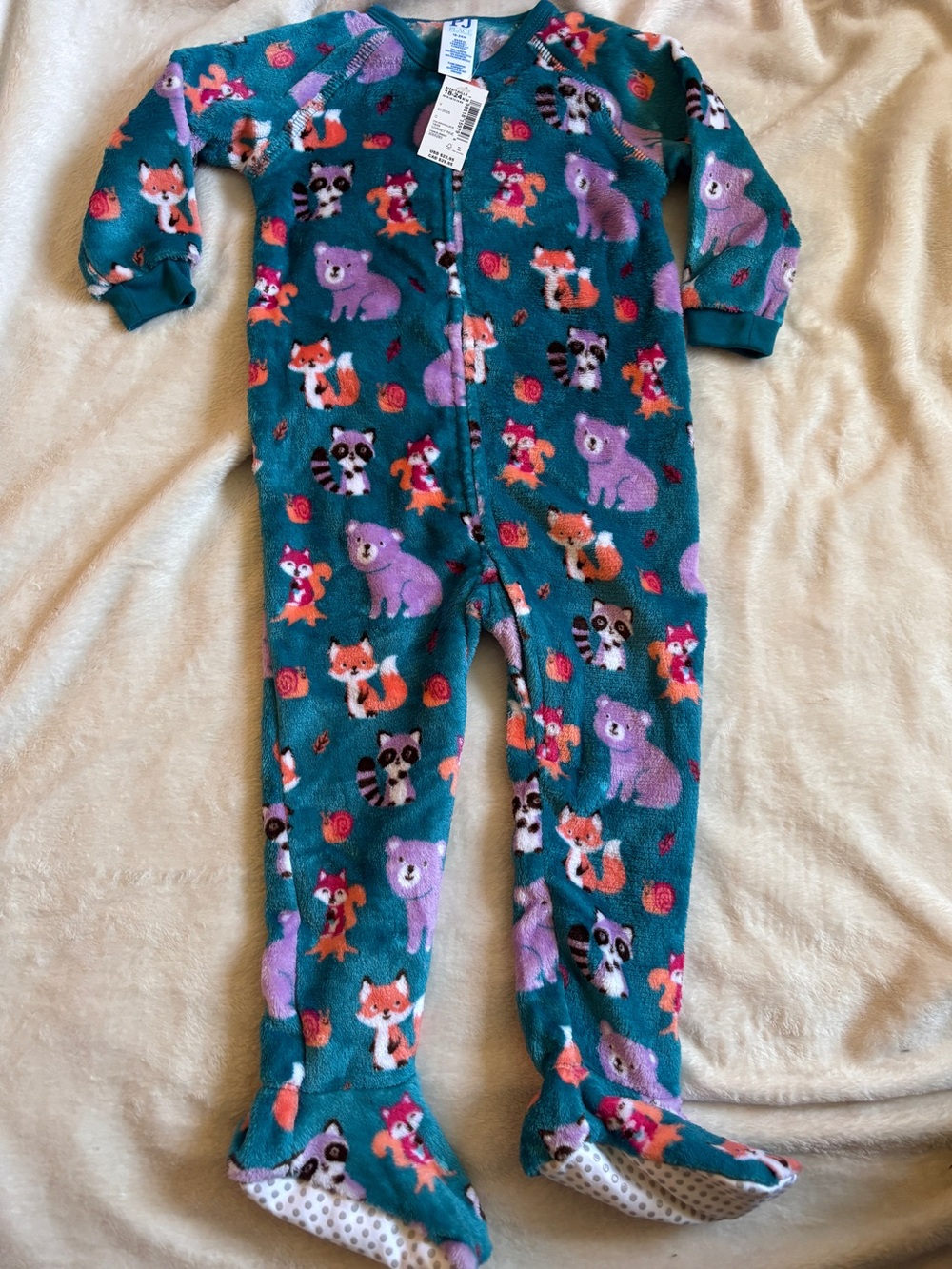 NWT Baby/Toddler Girl 18-24M Teal Woodland Animals Fleece Footed Sleeper Zipper